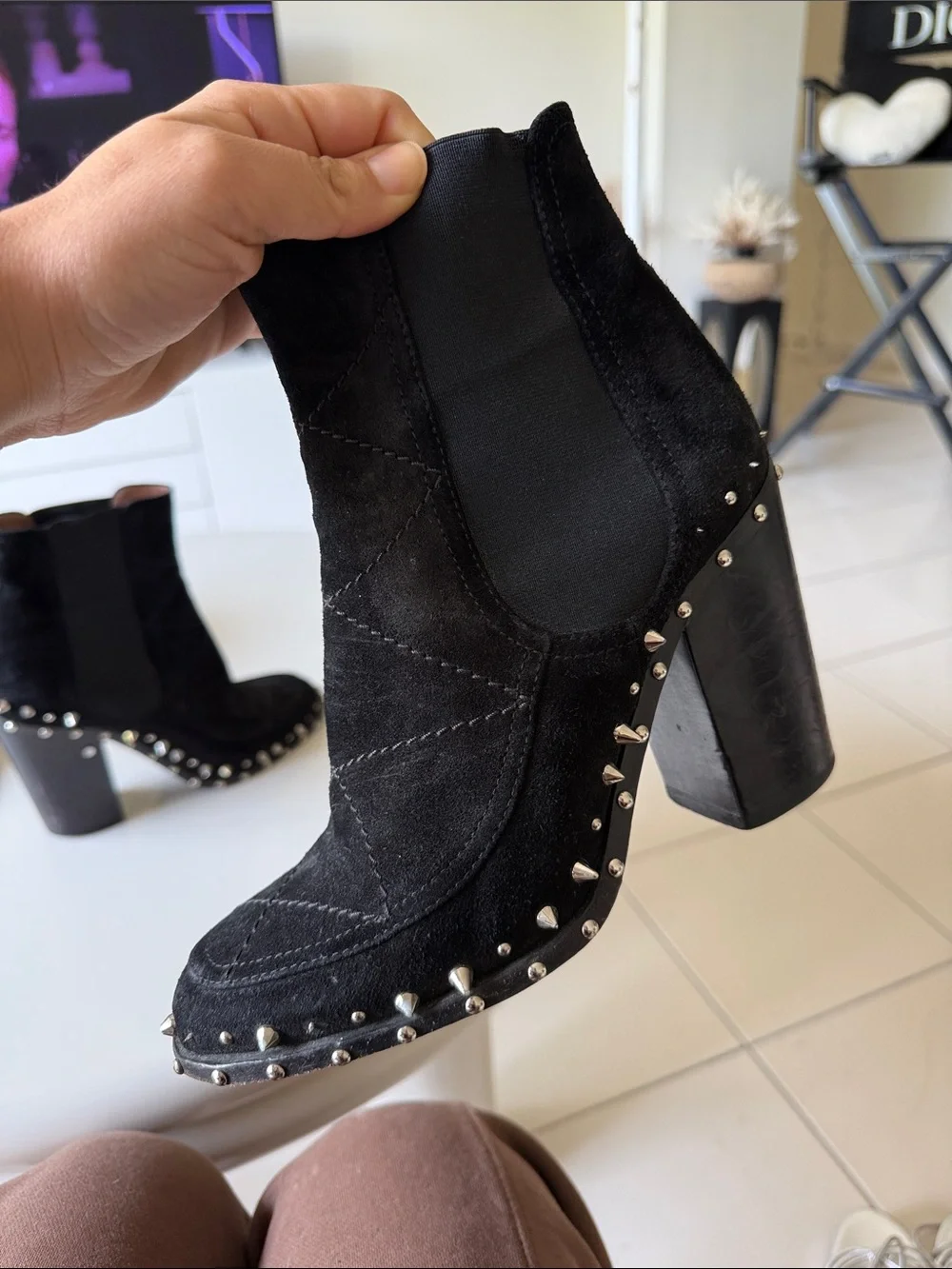 Laurence Dacade Black Studded Suede Heels Ankle Boots Leather Luxury Designer 7